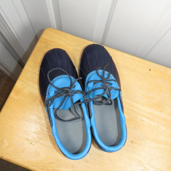 L.L. Bean 'Bean Boots' Low Gumshoe 2 Tone Blue Rubber Moc Duck Boots Womens 7M - Picture 5 of 6